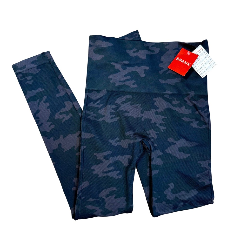 Spanx Look At Me Now Leggings Black Camo High Waisted Shaping Athleisure Gym NWT